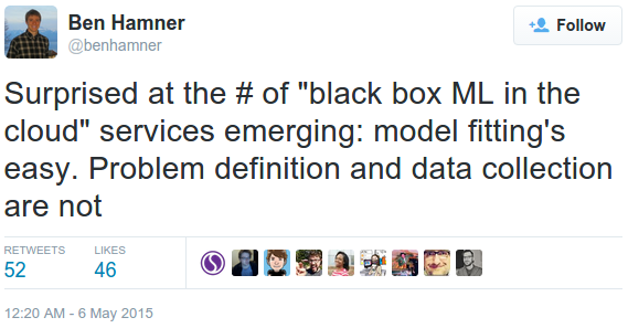 Ben Hamner tweet on black box ML in the cloud