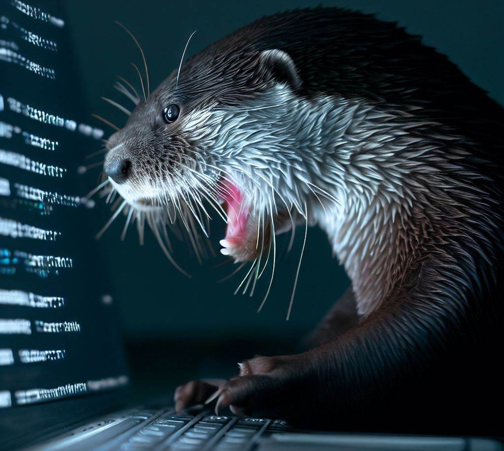 Bing's interpretation of _an otter coding furiously in an attempt to pass a coding test_